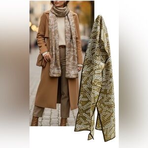 Coach Cream and Brown Logo Silk Scarf